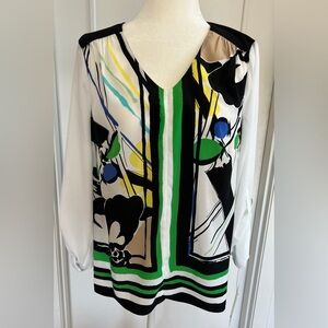 Dana Buchman Multicolor Abstract V-Neck Blouse
